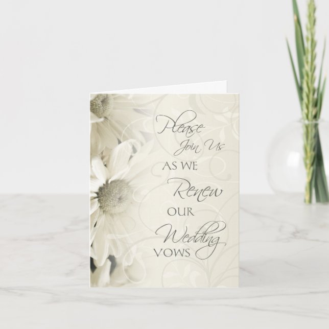 White Flowers Vow Renewal Ceremony Invitation Card (Front)