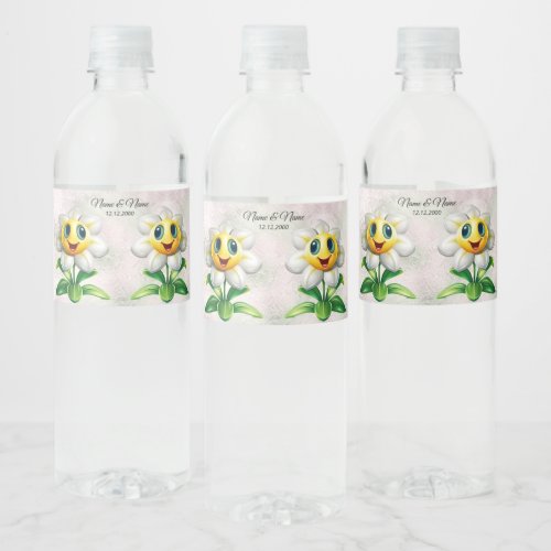 White Flowers Water Bottle Label