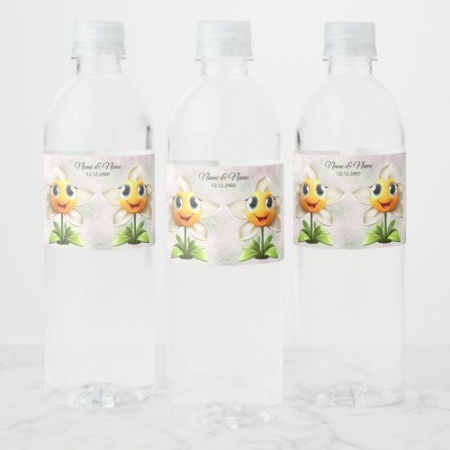 White Flowers Water Bottle Label