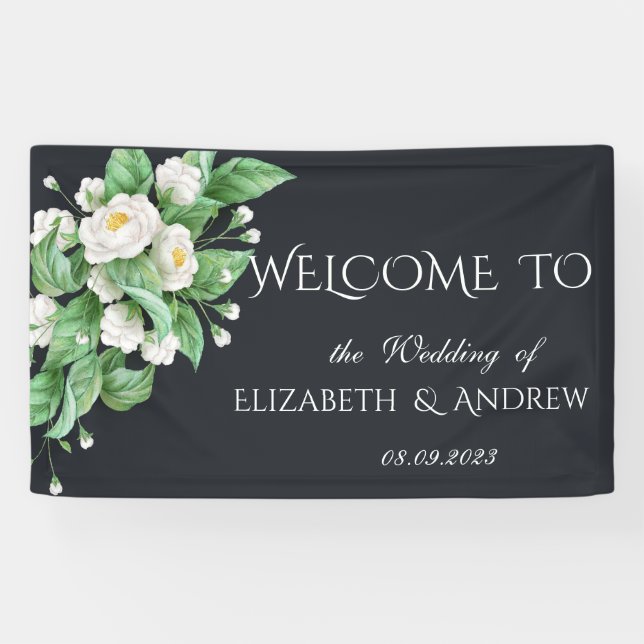 White Flowers Wedding Banner (Horizontal)