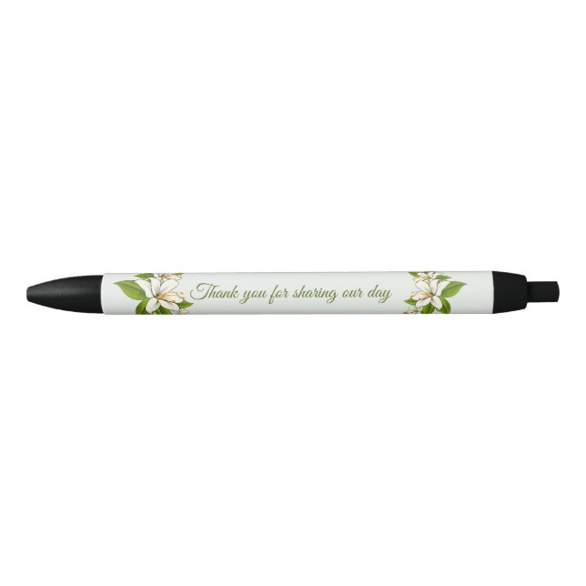 White Flowers Wedding Favor Pen (Front)