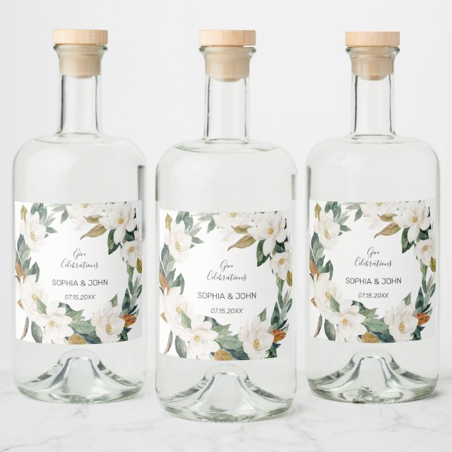 White Flowers Wedding Liquor Bottle Label (Bottles)