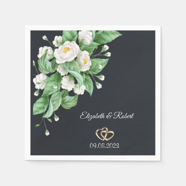 White Flowers Wedding Napkins (Front)