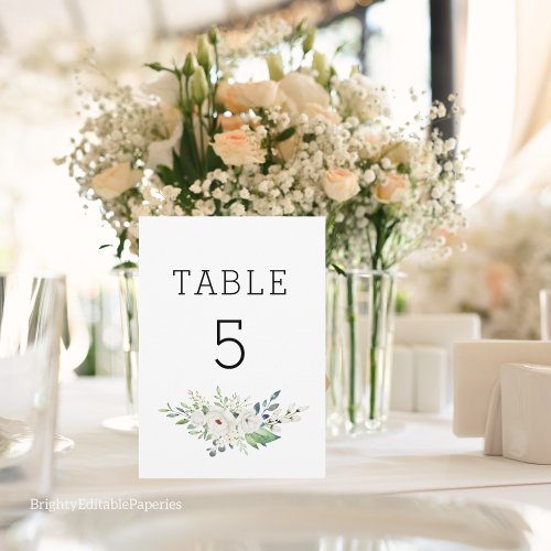 White Flowers Wedding Table Number Cards