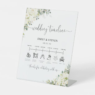 White Flowers Wedding Timeline Sign