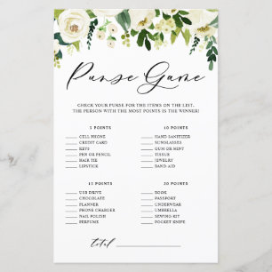 White Flowers What's In Your Purse Shower Card