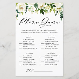 White Flowers What's On Your Phone Shower Card