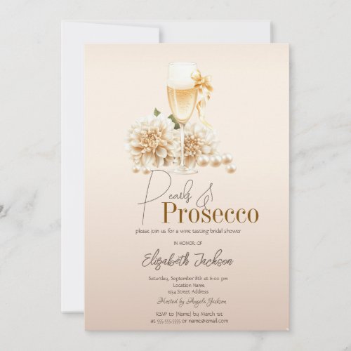 White Flowers Wine Pearls Prosecco Bridal Shower  Invitation