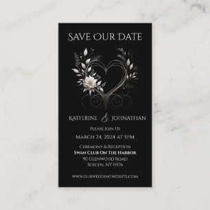 White Flowers with a Heart-Save the Date- Business Card