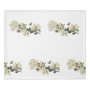 White Flowers with Bees Duvet Cover