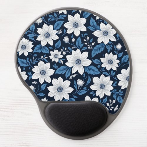 White flowers with blue leaves digital art gel mouse pad