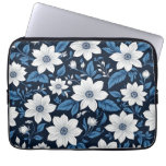 White flowers with blue leaves digital art. laptop sleeve