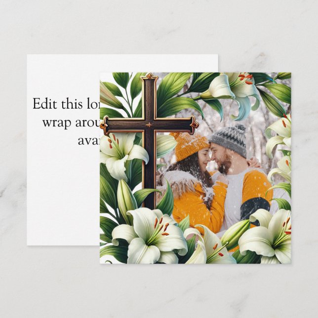 White Flowers with Cross for Christmas or Wedding Holiday Card (Front/Back)