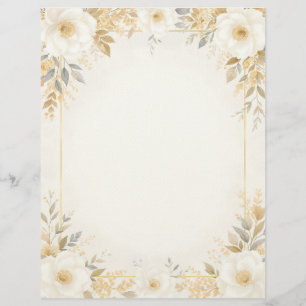 White Flowers with Gold Accents Stationery Paper