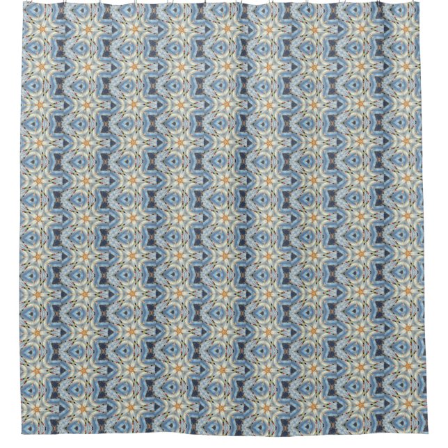 white flowers with wavy blue shower curtain (Front)