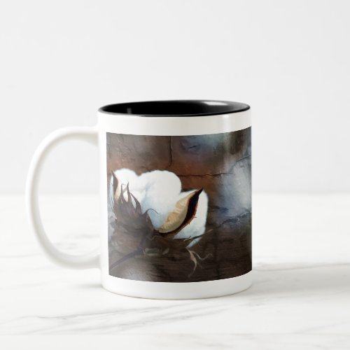 White Fluffy Alabama Cotton Boll Art Two_Tone Coffee Mug