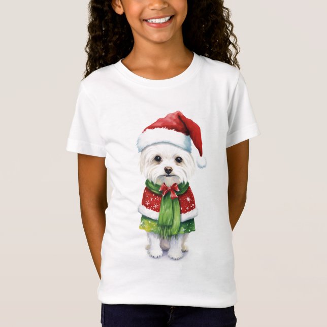 White Fluffy Christmas Dog Kids Shirt – Fun Xmas  (Front)