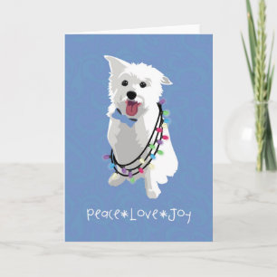 White Fluffy Dog - Peace Joy Love - Holiday
