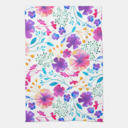 White Fluro Flowers Pattern Kitchen Tea Towel