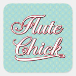 White Flute Chick Script Square Sticker