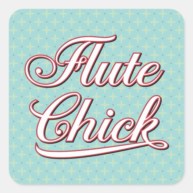White Flute Chick Script Square Sticker (Front)