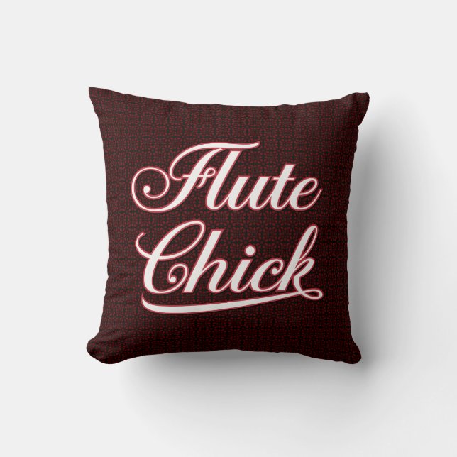 White Flute Chick Script Throw Pillow (Front)