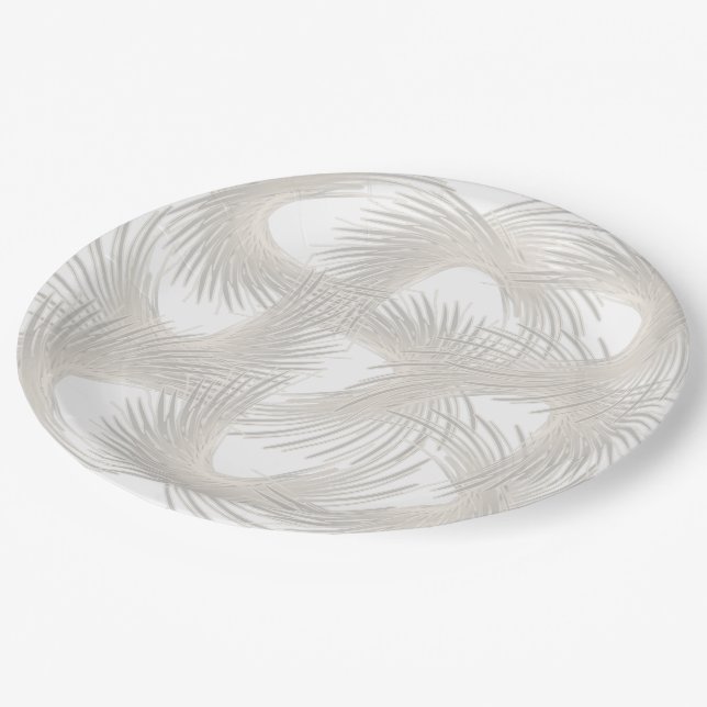 White flying feathers paper plates (Angled)