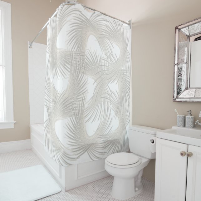 White flying feathers shower curtain (In Situ)