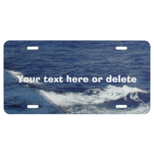 White Foam Blue Ocean Waves License Plate
