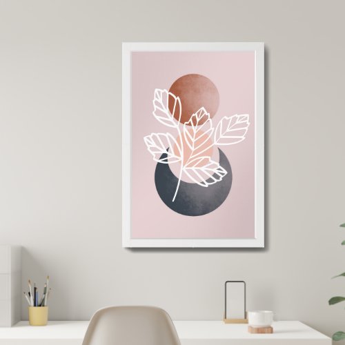 White Foliage Zen Circles Botanical Illustration Framed Art