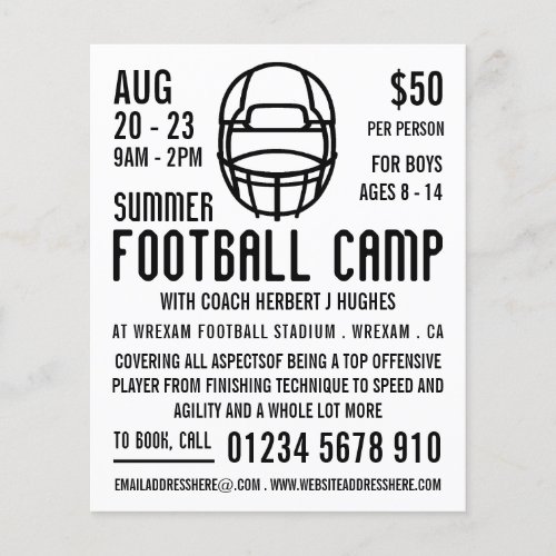 White Football Helmet Football Camp Advertising Flyer