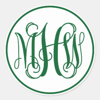 White Forest Green Vine Script Monogram, DIY BG Classic Round Sticker