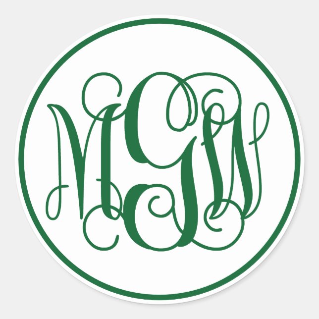 White Forest Green Vine Script Monogram, DIY BG Classic Round Sticker (Front)