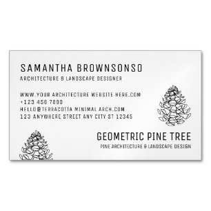 White Forest Tree Rustic Pine Cone Business Card Magnet
