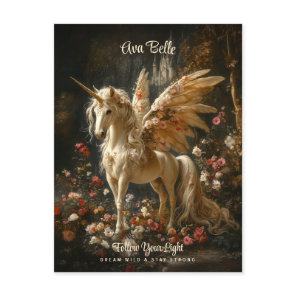 White Forest Unicorn Floral Pegasus Encouragement Postcard