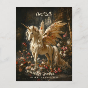 White Forest Unicorn Floral Pegasus Encouragement Postcard