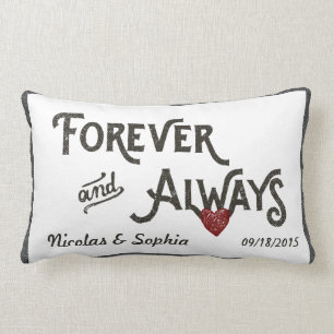 White Forever Always Heart Personalized Wedding Lumbar Pillow