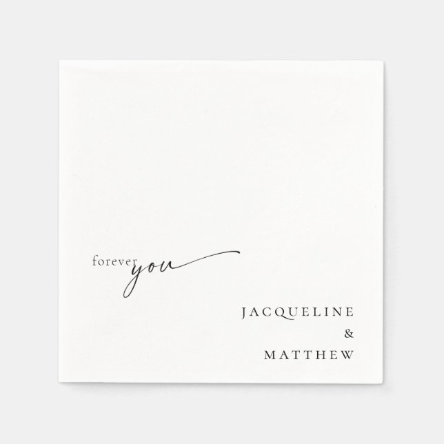 White Forever You Couple Names Wedding Cocktail Napkins (Front)