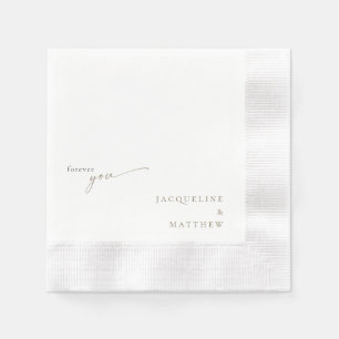 White Forever You Gold Text Wedding Cocktail Napkins