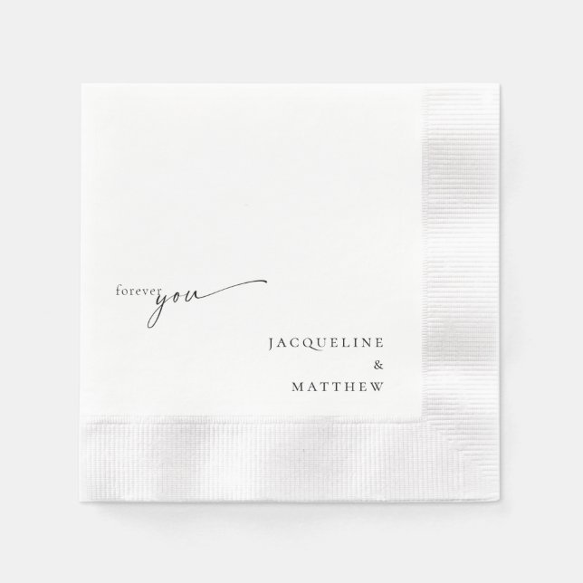 White Forever You Personalized Wedding Cocktail Napkins (Front)