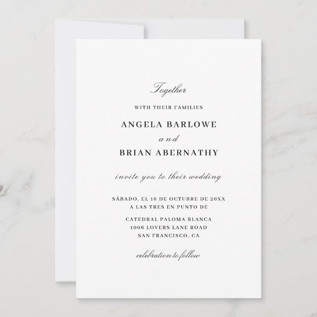 White formal wedding invitation (Front)