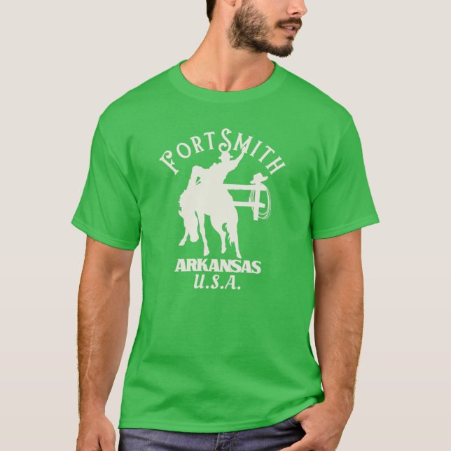 White Fort Smith Arkansas Rodeo Rider T-Shirt (Front)