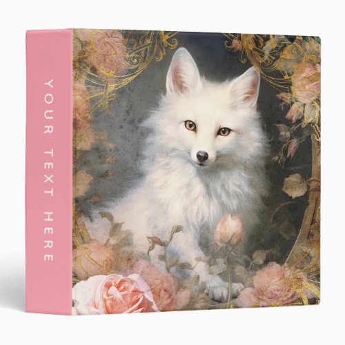 White Fox and Pink Flowers 3 Ring Binder