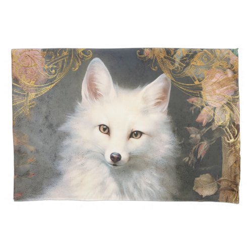 White Fox and Pink Flowers Pillow Case