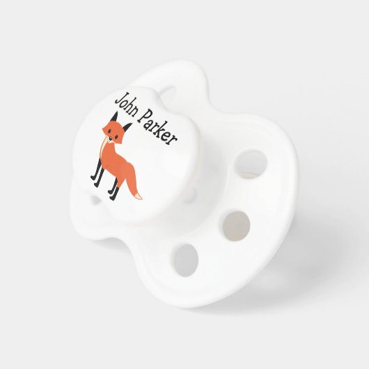White Fox Animal Binky Pacifier Binky with name (Front Right)