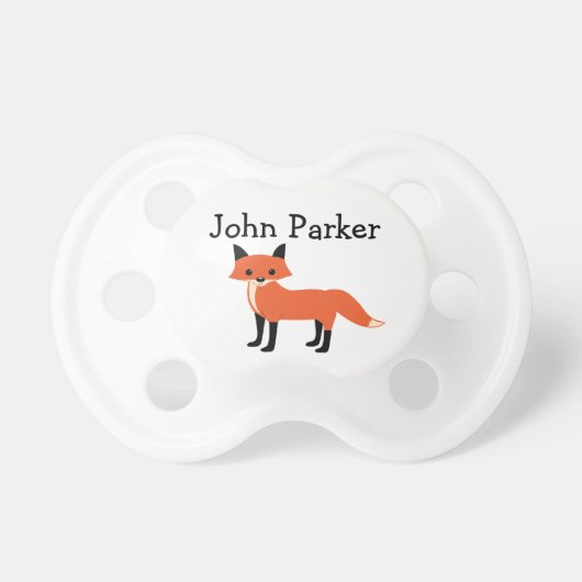 White Fox Animal Binky Pacifier Binky with name (Front)