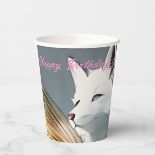 White Fox Birthday Paper Cups