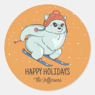 White Fox Christmas Animal Snowy Winter Holiday Classic Round Sticker