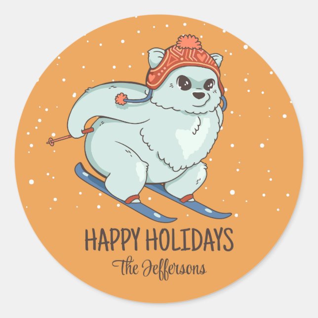White Fox Christmas Animal Snowy Winter Holiday Classic Round Sticker (Front)