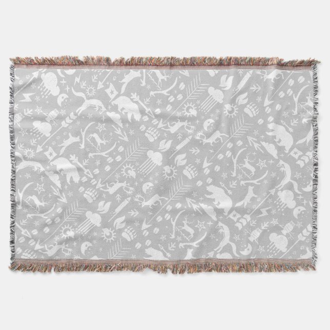 White Fox Gray Moon Clouds Bear Deer Lodge Boys Throw Blanket (Front)